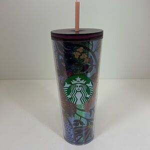 EUC 2021 Starbucks Maroon Floral 24 ounce Tumbler